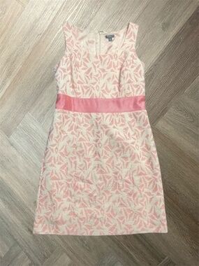 Ann Taylor Petite Dress Womens 10P Pink Cream Brocade Sleeveless Bow Regencycore